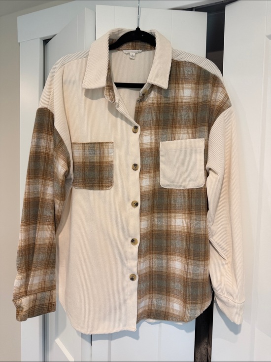 Blu Pepper Tops - Blu Pepper Patchwork Plaid Corduroy Button-Down Shirt